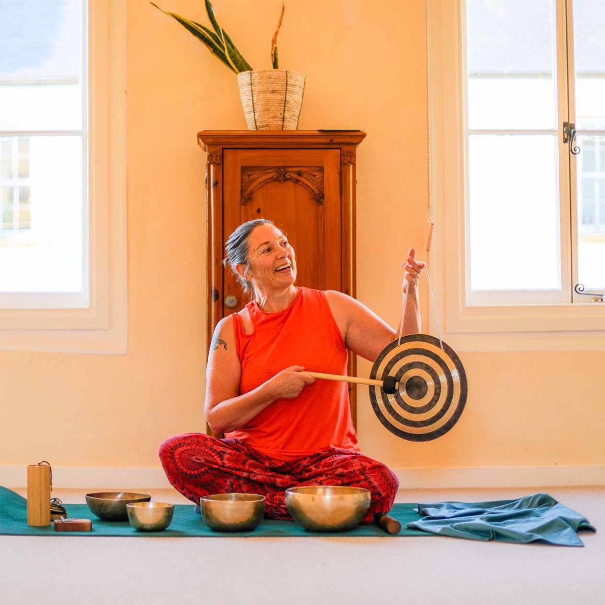 Maria practising yoga.